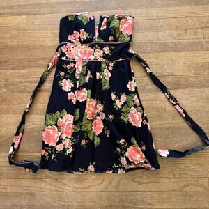 B. Smart black pink floral strapless a-line mini dress size 10
 b39